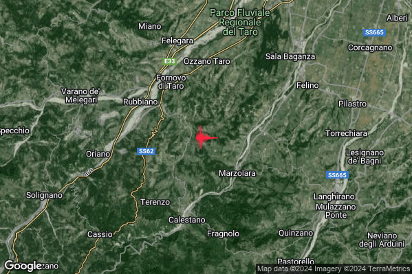 Debole Terremoto M2.7 epicentro 5 km SE Fornovo di Taro (PR) alle 03:09:51 (02:09:51 UTC)