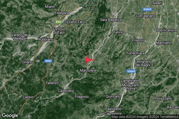 Lieve Terremoto M2.1 epicentro 7 km NE Calestano (PR) alle 03:43:15 (02:43:15 UTC)