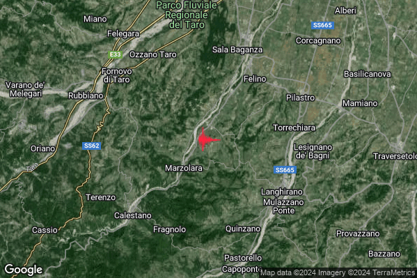 Lieve Terremoto M2.0 epicentro 6 km SW Felino (PR) alle 04:08:21 (03:08:21 UTC)