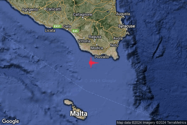 Debole Terremoto M2.4 epicentro Costa Ragusana (Ragusa) alle 17:55:50 (16:55:50 UTC)