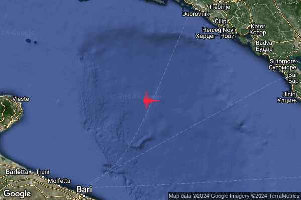 Intenso Terremoto M4.7 epicentro Adriatico Meridionale (MARE) alle 10:23:20 (09:23:20 UTC)