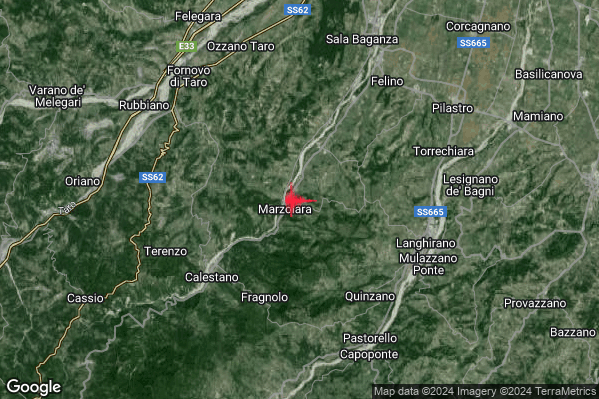 Moderato Terremoto M3.3 epicentro 6 km NE Calestano (PR) alle 20:12:21 (19:12:21 UTC)