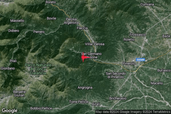 Lieve Terremoto M2.0 epicentro 1 km W San Germano Chisone (TO) alle 21:58:40 (20:58:40 UTC)