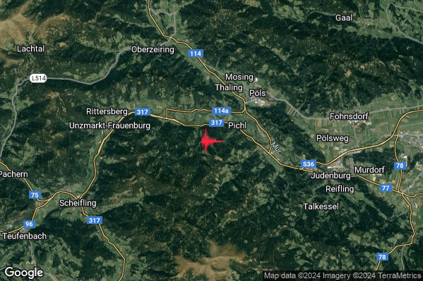Debole Terremoto M2.4 epicentro Austria (AUSTRIA) alle 12:33:56 (11:33:56 UTC)
