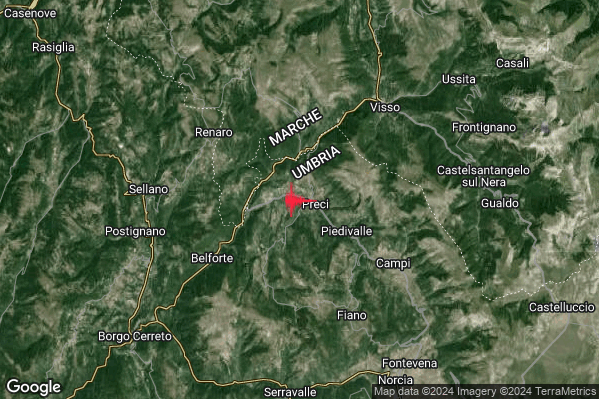 Lieve Terremoto M2.0 epicentro 1 km W Preci (PG) alle 21:57:40 (20:57:40 UTC)