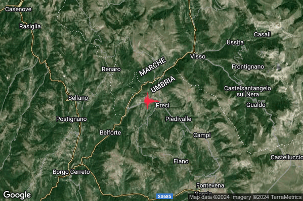 Lieve Terremoto M2.0 epicentro 1 km W Preci (PG) alle 05:46:20 (04:46:20 UTC)