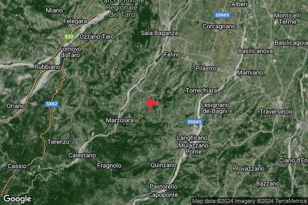 Lieve Terremoto M2.0 epicentro 5 km NW Langhirano (PR) alle 11:08:09 (10:08:09 UTC)