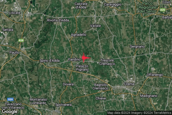 Leggero Terremoto M3.0 epicentro 2 km SW Torlino Vimercati (CR) alle 11:32:41 (10:32:41 UTC)