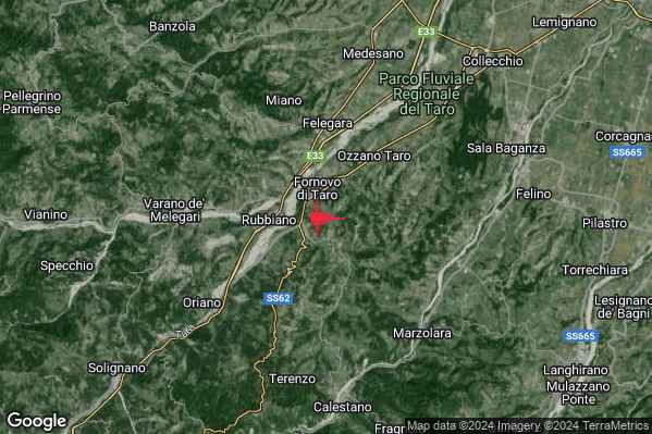 Lieve Terremoto M2.2 epicentro 1 km SE Fornovo di Taro (PR) alle 15:38:45 (14:38:45 UTC)