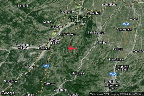 Debole Terremoto M2.7 epicentro 4 km E Fornovo di Taro (PR) alle 08:52:56 (07:52:56 UTC)