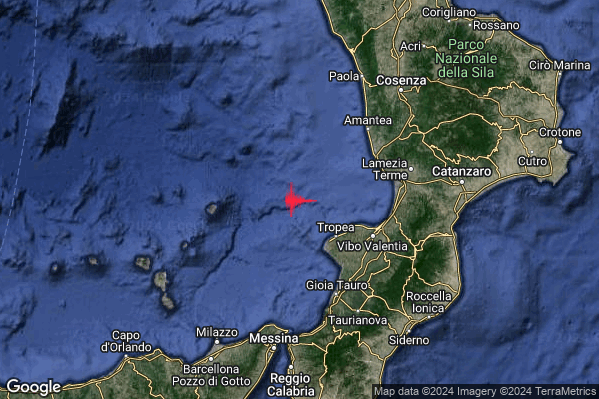 Lieve Terremoto M2.0 epicentro Costa Calabra sud-occidentale (Catanzaro Vibo Valentia Reggio di Calabria) alle 19:02:59 (18:02:59 UTC)