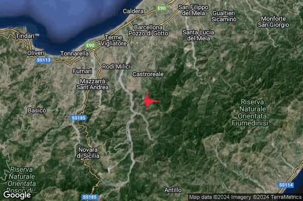 Debole Terremoto M2.6 epicentro 3 km S Castroreale (ME) alle 03:01:17 (02:01:17 UTC)