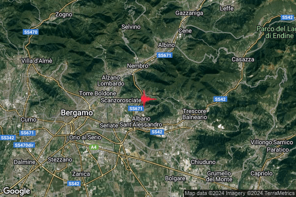 Lieve Terremoto M2.0 epicentro 1 km N Torre de' Roveri (BG) alle 04:03:56 (03:03:56 UTC)