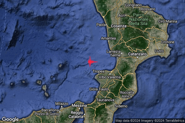 Lieve Terremoto M2.0 epicentro Costa Calabra sud-occidentale (Catanzaro Vibo Valentia Reggio di Calabria) alle 06:13:48 (05:13:48 UTC)