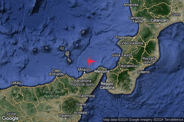 Debole Terremoto M2.7 epicentro Costa Siciliana nord-orientale (Messina) alle 06:22:42 (05:22:42 UTC)