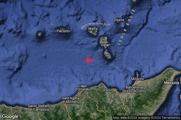 Lieve Terremoto M2.0 epicentro Isole Eolie (Messina) alle 10:52:00 (09:52:00 UTC)