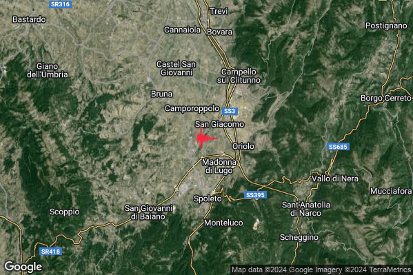 Debole Terremoto M2.7 epicentro 5 km SW Campello sul Clitunno (PG) alle 14:19:38 (13:19:38 UTC)