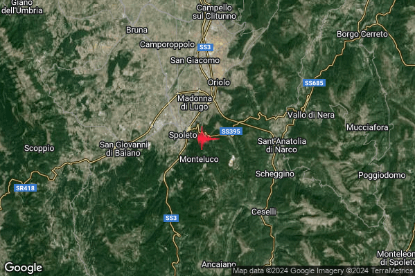 Lieve Terremoto M2.0 epicentro 2 km E Spoleto (PG) alle 23:54:34 (22:54:34 UTC)