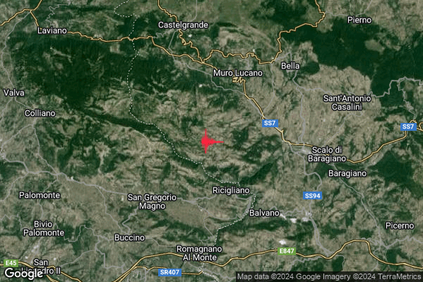 Lieve Terremoto M2.1 epicentro 4 km NW Ricigliano (SA) alle 01:34:36 (00:34:36 UTC)