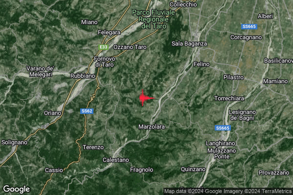 Lieve Terremoto M2.1 epicentro 6 km SE Fornovo di Taro (PR) alle 01:45:14 (00:45:14 UTC)