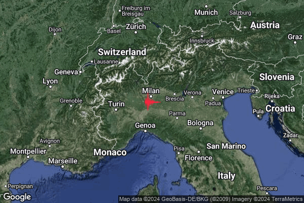 Debole Terremoto M2.3 epicentro 2 km NW Landriano (PV) alle 02:25:29 (01:25:29 UTC)