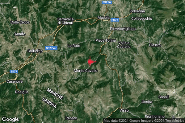 Lieve Terremoto M2.0 epicentro 2 km NE Monte Cavallo (MC) alle 16:02:05 (15:02:05 UTC)