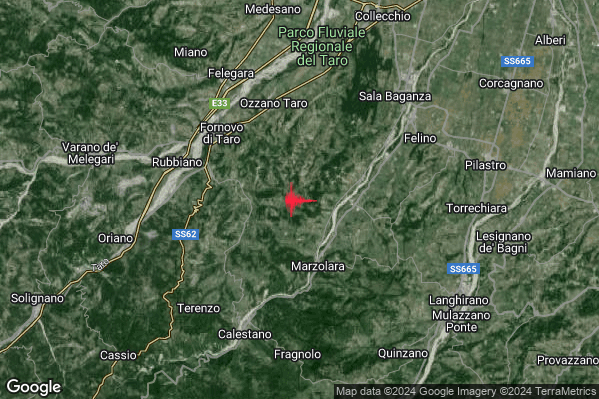 Debole Terremoto M2.6 epicentro 6 km SE Fornovo di Taro (PR) alle 09:18:51 (08:18:51 UTC)