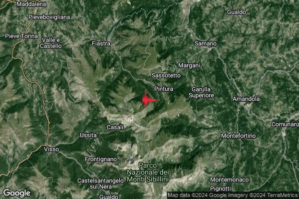 Lieve Terremoto M2.1 epicentro 2 km S Bolognola (MC) alle 09:31:21 (08:31:21 UTC)