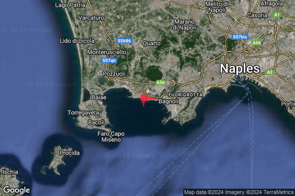 Debole Terremoto M2.3 epicentro Campi Flegrei alle 14:04:48 (13:04:48 UTC)