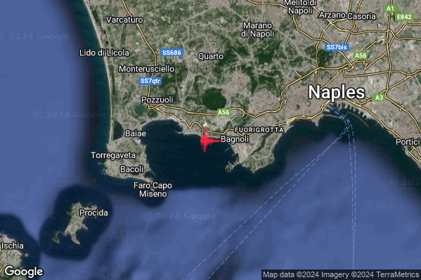 Debole Terremoto M2.6 epicentro Campi Flegrei alle 18:15:06 (17:15:06 UTC)