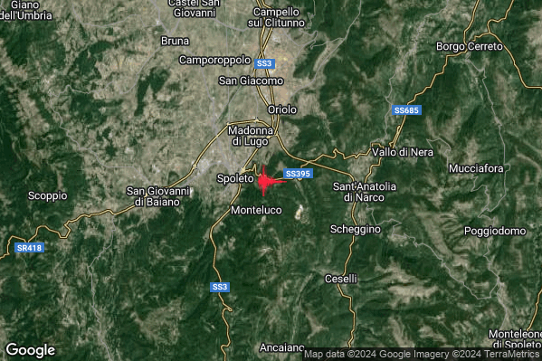 Lieve Terremoto M2.2 epicentro 2 km E Spoleto (PG) alle 12:26:57 (11:26:57 UTC)