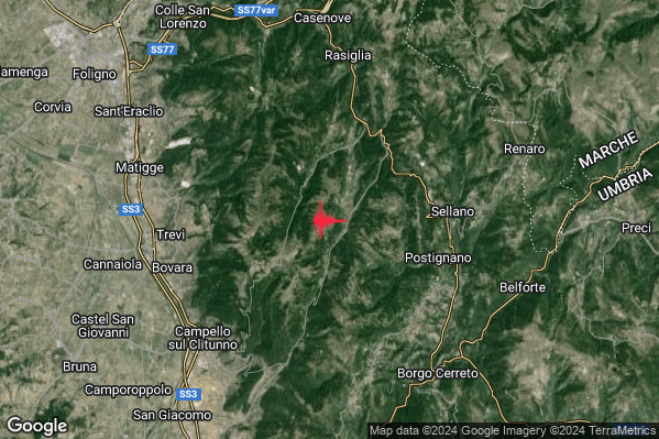 Lieve Terremoto M2.2 epicentro 7 km W Sellano (PG) alle 04:14:19 (03:14:19 UTC)