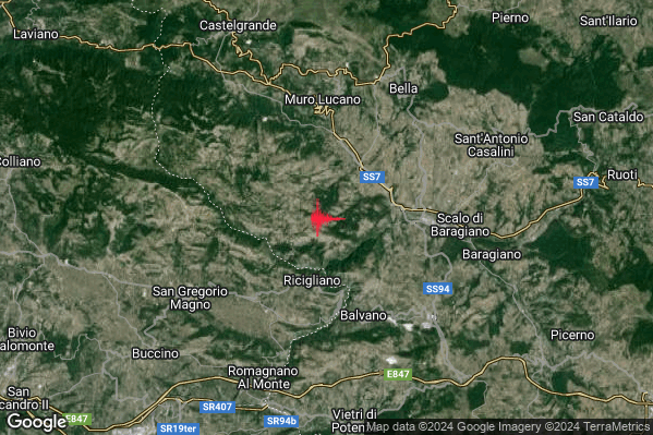 Lieve Terremoto M2.1 epicentro 3 km N Ricigliano (SA) alle 17:47:22 (16:47:22 UTC)