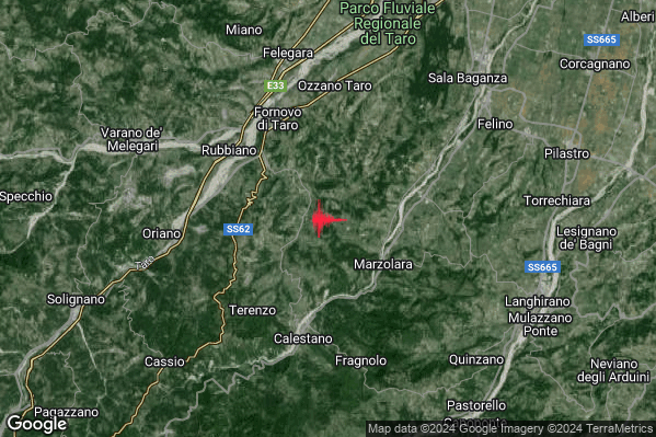 Lieve Terremoto M2.1 epicentro 5 km SE Fornovo di Taro (PR) alle 09:43:57 (08:43:57 UTC)