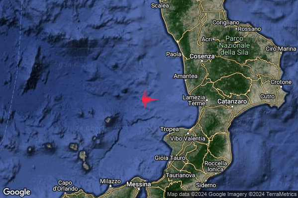 Leggero Terremoto M3.2 epicentro Tirreno Meridionale (MARE) alle 11:33:18 (10:33:18 UTC)