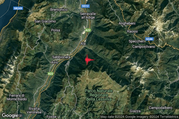 Lieve Terremoto M2.0 epicentro 3 km SE Ala (TN) alle 14:49:00 (13:49:00 UTC)