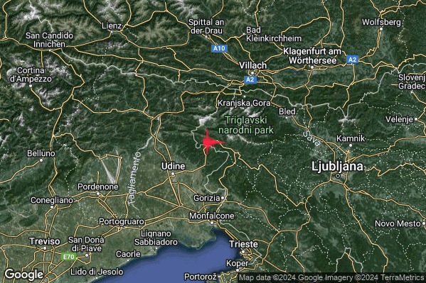 Lieve Terremoto M2.1 epicentro Confine Italia-Slovenia (SLOVENIA) alle 16:03:45 (15:03:45 UTC)