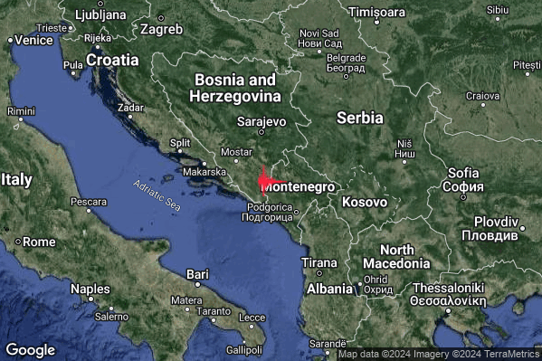 Leggero Terremoto M2.9 epicentro Montenegro [Land] alle 17:51:14 (16:51:14 UTC)