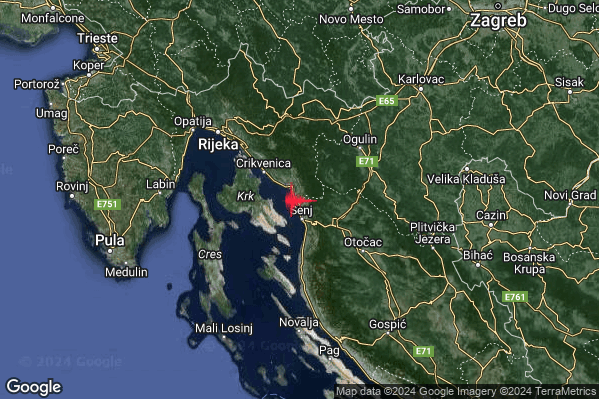 Leggero Terremoto M3.0 epicentro Costa Croata Settentrionale (CROAZIA) alle 10:43:01 (09:43:01 UTC)