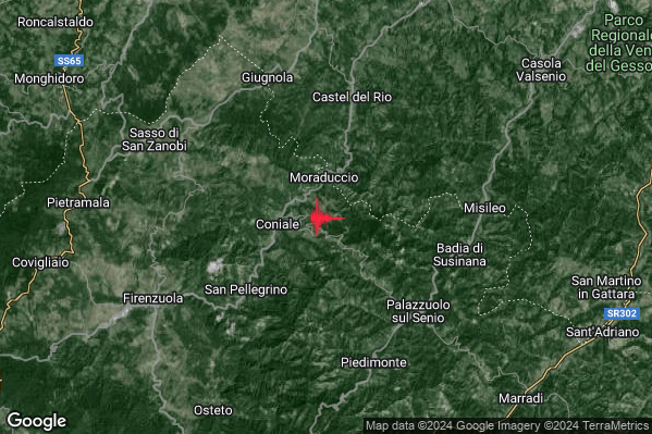 Lieve Terremoto M2.2 epicentro 6 km S Castel del Rio (BO) alle 06:51:41 (05:51:41 UTC)