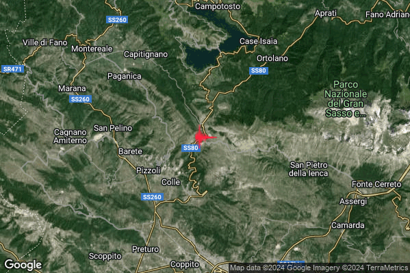 Leggero Terremoto M3.2 epicentro 6 km E Pizzoli (AQ) alle 16:44:42 (15:44:42 UTC)