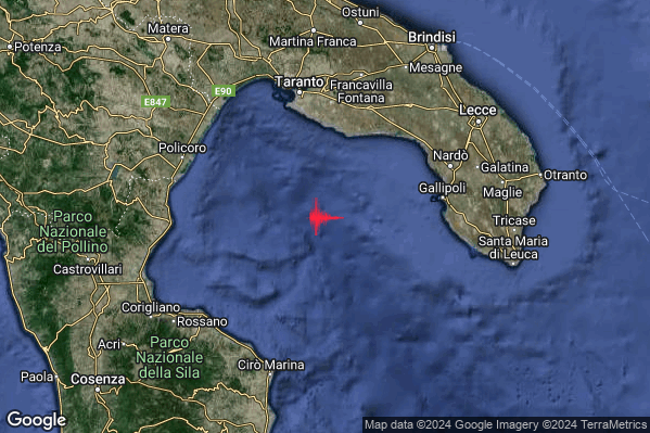 Lieve Terremoto M2.0 epicentro Mar Ionio Settentrionale (MARE) alle 14:52:50 (13:52:50 UTC)