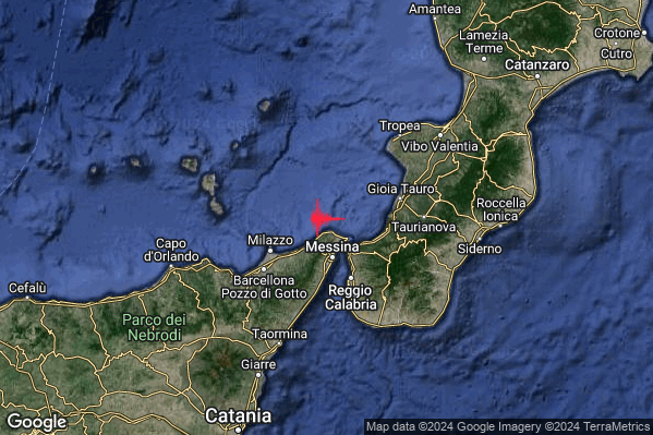 Lieve Terremoto M2.0 epicentro Costa Siciliana nord-orientale (Messina) alle 21:10:43 (20:10:43 UTC)
