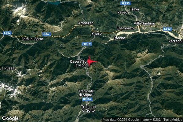 Intenso Terremoto M4.5 epicentro 5 km SW Socchieve (UD) alle 22:19:36 (21:19:36 UTC)