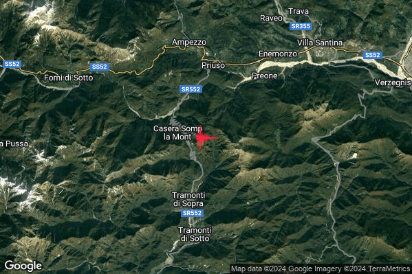 Debole Terremoto M2.7 epicentro 5 km N Tramonti di Sopra (PN) alle 03:36:14 (02:36:14 UTC)