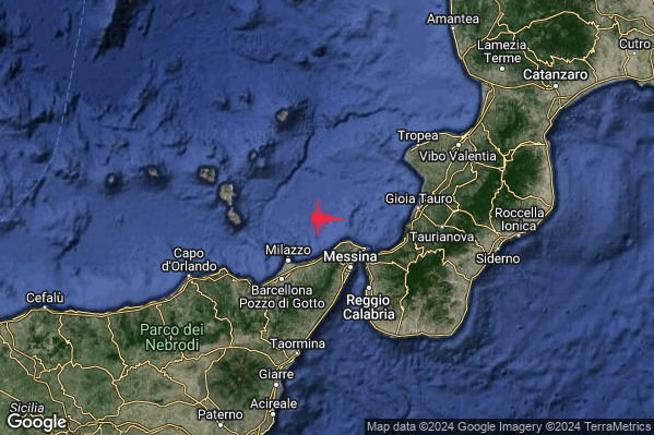 Debole Terremoto M2.3 epicentro Costa Siciliana nord-orientale (Messina) alle 08:29:33 (06:29:33 UTC)