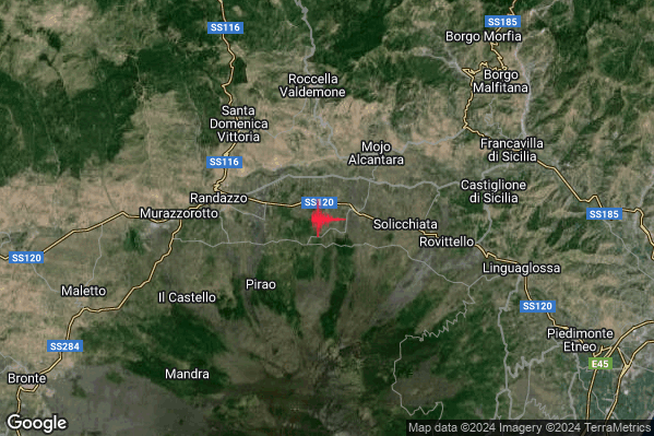 Lieve Terremoto M2.0 epicentro 5 km SW Moio Alcantara (ME) alle 12:44:45 (10:44:45 UTC)
