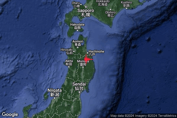 Violento Terremoto M5.7 epicentro Near east coast of eastern Honshu Japan [Land: Japan] alle 21:24:38 (19:24:38 UTC)