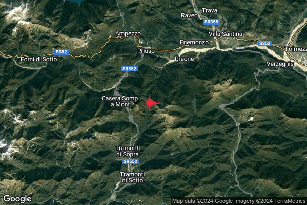 Lieve Terremoto M2.1 epicentro 5 km NE Tramonti di Sopra (PN) alle 05:36:08 (03:36:08 UTC)