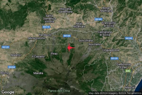 Lieve Terremoto M2.1 epicentro 6 km SW Moio Alcantara (ME) alle 18:42:21 (16:42:21 UTC)